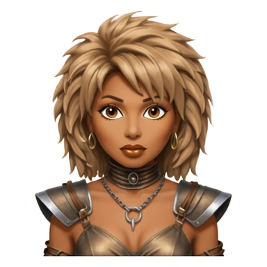 Solarpunk solar aesthetic shiny glowing divine lighting - portrait of Tina Turner in costume from the movie Mad Max Beyond Thunderdome, dramatic backlit by bronze spotlights sticker