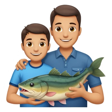 Father and son happy after catching a catfish sticker