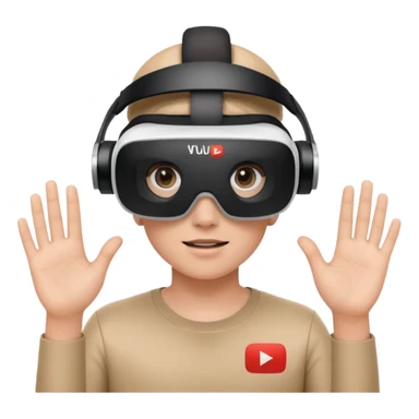A person wearing a VR headset with the white YouTube play button logo on it sticker