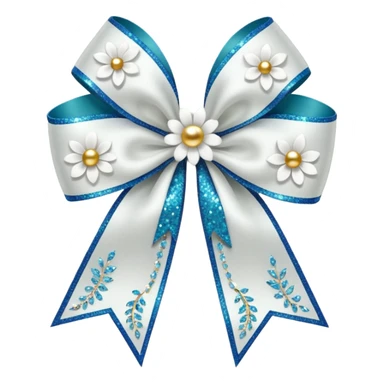 white flower bow with glitter sticker