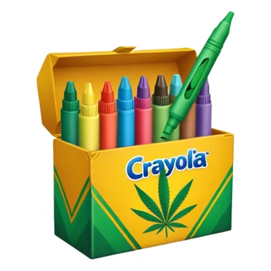 a box of crayola permanent markers with cannabis leaf sticker