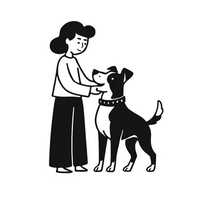 Make the pitbull black and white while keeping the woman and the overall style the same. sticker