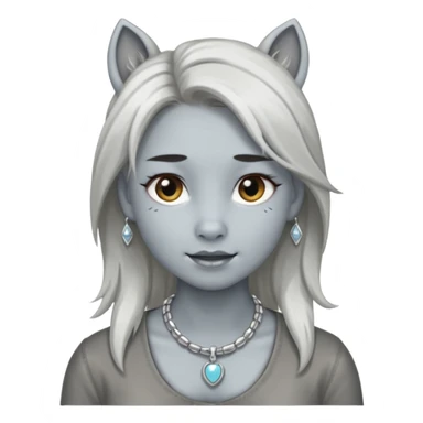 Female with Silver Necklace, grey skin,pony hair, more bright silver,highlight necklace, different expressions. sticker