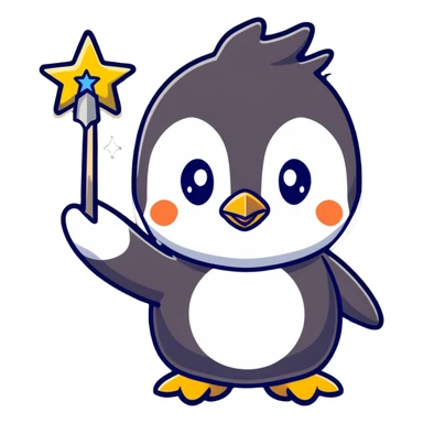 cute penguin casting a magic spell with a starry wand sticker