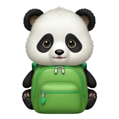 baby panda wear green backpack sticker