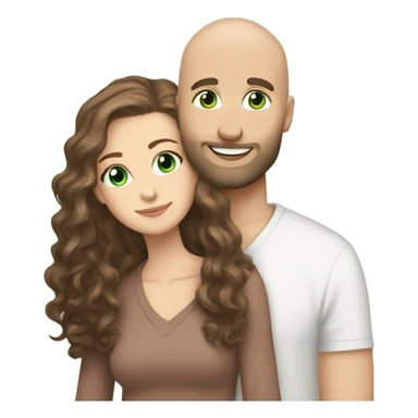 bald bearded guy green eyes hug long curly brown hair white girl sticker