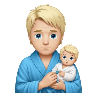 A white man with blue eyes, medium-length blond hair, a blue Cartier watch on his wrist, and a black and white bathrobe. His hair is messy, and he has a baby face. sticker