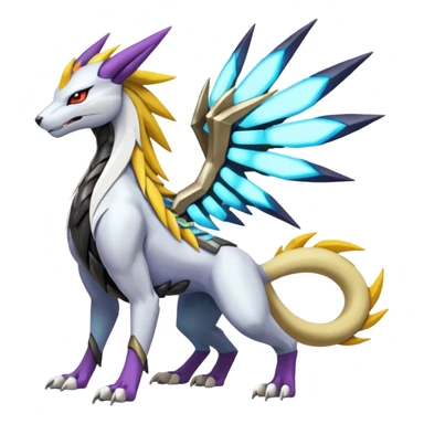 Colorful Futuristic Meloetta-Manectric-Solgaleo-Raikou-Wargreymon-Sergal-Pokémon-Digimon-Fakémon-fusion-hybrid-creature sticker