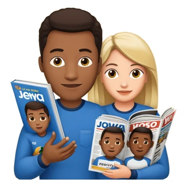 Duas Testemunha de jeová pregando com um display de revistas com JW na frente sticker