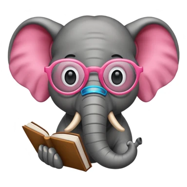 crear un emoji de un elefante rosadito con lentes de lectura grandes y negros  sticker