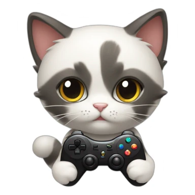 Cute cat holding one small black ps controller and playing video games sticker