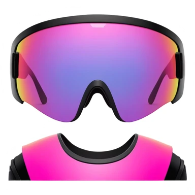 sporty neon pink shield visor sunglasses with thick black frame and integrated elastic strap, oversized one-piece mirrored lens, extremely durable design sticker
