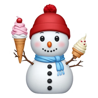 snowmen holding ice cream single snowmen with red winter cap sticker
