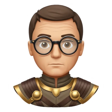 James Bond, wearing gladiator cloth, big round glassed sticker