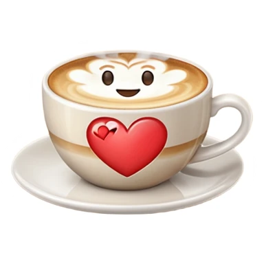 cappuccino cup with a heart-shaped latte art on top, steam rising, cheerful emoji sticker