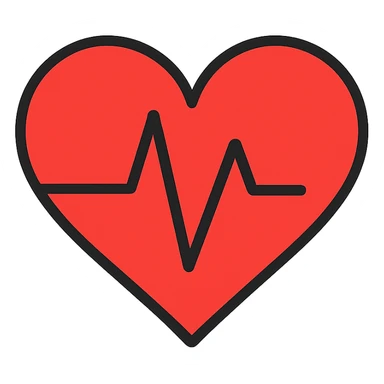 red heart with visible pulse or heartbeat effect, icon style sticker