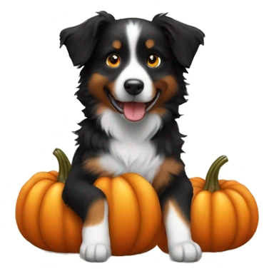 Small black australian shepherd dog in a pumpkin sticker