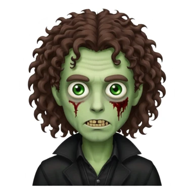 long curly haired male zombie with brown hair color and green eye color, with dark vampire clothes sticker