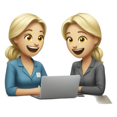 Two Caucasian girls laughing at work sticker