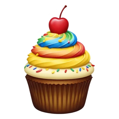 Vanilla cupcake with yellow frosting, chocolate  drizzle, rainbow sprinkles & a cherry on top  sticker