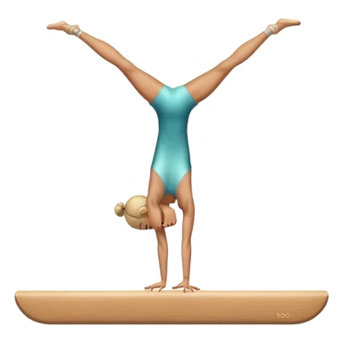 An artistic emoji of a professional sports acrobat performing a stunning balance pose on a narrow beam. The acrobat showcases perfect control, flexibility, and strength, executing an elegant handstand. The background features a bright gymnastics arena with spotlights. sticker