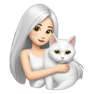 A girl with long dark hair and a white fluffy cat is lying on her right shoulder sticker
