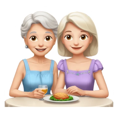 conversación dentro de un restaurant  dos personas y una de las persoans sea una abuela y el otro un adulto de 27 años mujer abuela y hombre joven sticker