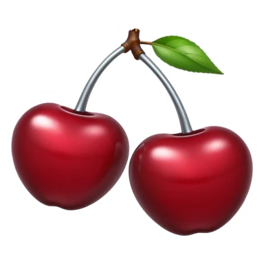 A pair of cherries emoji made of liquid silver chrome, smooth rounded shapes, glossy metallic surface, subtle sensual vibe, luxury sexy aesthetic, iOS emoji style, centered, clean white background sticker
