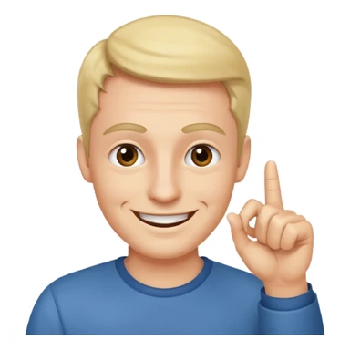 man pointing with index finger on his hand towards his eyebrows and smiling sticker