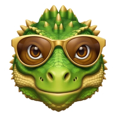 rich capitalist iguana head with golden glossy sunglasses sticker