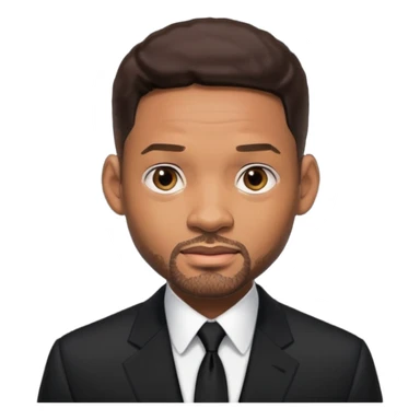 Will Smith with dark brown hair, black suit sticker