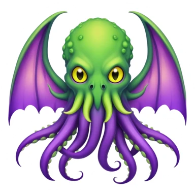light green Cthulhu with purple bat wings and purple gradient tentacles. Yellow eyes sticker