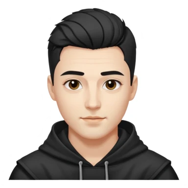 A handsome man with fair complexion. masculine, roman, slightly crooked nose. Thick triangular eyebrows. Hooded eyes and black pupils.  smily lips with a heavy top lid. kpop haircut sticker