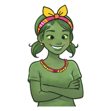 arms crossed holding neck laughing girl sticker