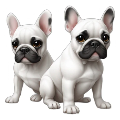 French bulldog white colour with black patch on one eye sitting with one one boy and girl sticker