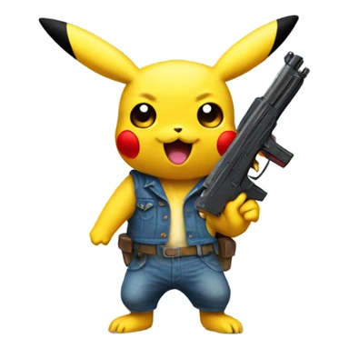 Pikachu with a toy gun sticker