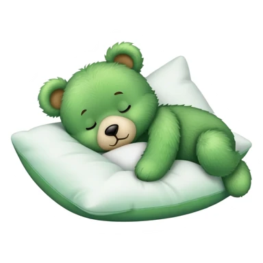 Cute Green fluffly teddy bear sleeping on a White pillow sticker