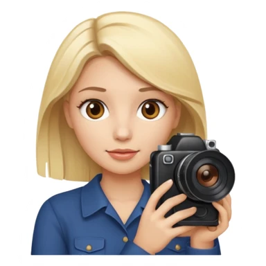 Emogi simple femme blonde yeux marron qui tient un appareil photo sticker
