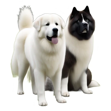 Great Pyrenees and big dark Akita standing next to each other sticker