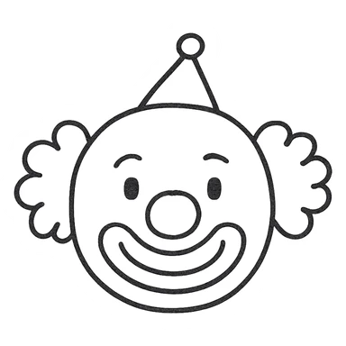 hand-drawn outlined clown face icon, sketchy lines sticker