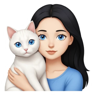Mujer de pelo negro, con ojos cafés, abrazando a un gato blanco, con ojos azules ￼ sticker