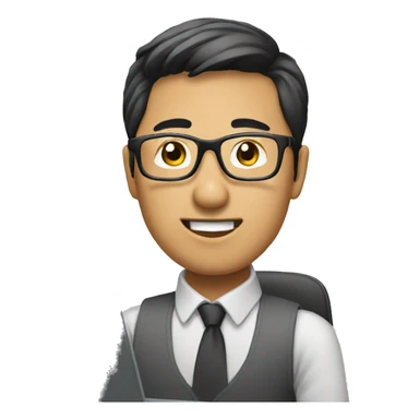 Asian office worker wearing glasses using laptop sticker