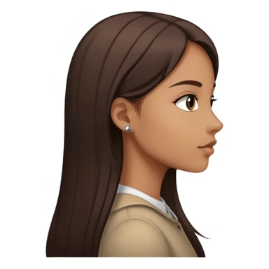 Feminine girl with light brown skin, dark straight long hair and dark eyes, profile picture style sticker