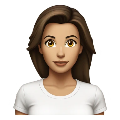 3/4 face, contrasted, shadow, light, Eva Longoria expression, standing, thin nose, brunette woman, hazel eyes, long eyelashes, dark shoulder shaded hair, white t-shirt, jeans, white sneakers sticker