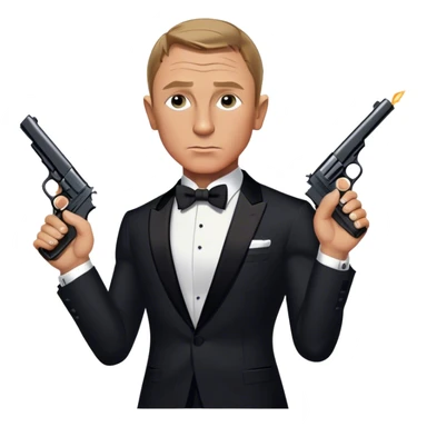 Cinematic Realistic James Bond Daniel Craig Portrait Emoji, depicted as the ultimate suave and enigmatic secret agent, donning a sharply tailored tuxedo, gripping a sleek handgun, with a piercing gaze that exudes confidence and danger. The scene is infused with moody, high-contrast cinematic lighting, evoking the thrilling world of espionage and intrigue. sticker