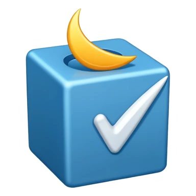 A blue box  and a white tick 2d sticker