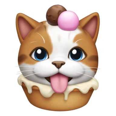 fat calico cat with icecream on their head  sticker