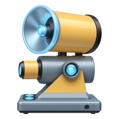 Flat emoji of a wrist-mounted hologram projector emitting a soft blue light cone, simple shapes, modern sci-fi style sticker