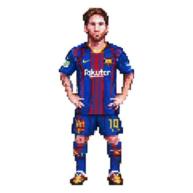 Lionel Messi, football legend, pixel art style sticker