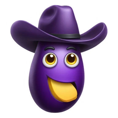 eggplant with a face and a cow boy hat sticker